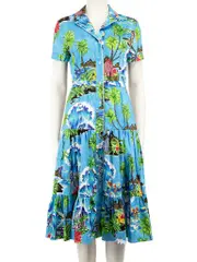 Tropical Print Patchwork Midi Dress
