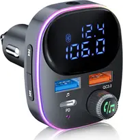 Bluetooth 5.3 FM Transmitter for Car Radio [Upgraded], SOARUN Bluetooth Car Adapter [PD 20W+QC 3.0] [Large LCD Screen], Supports Handsfree Call Siri Google Assistant U Disk, 7 Color LED Backlit