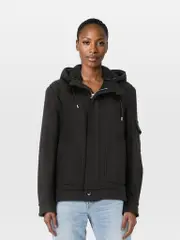 Black Wool Shearling Hood Coat