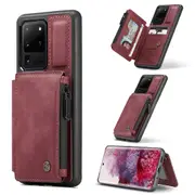 CaseMe Shockproof Samsung Galaxy S20 Ultra Leather Case Cover Wallet [Wine]