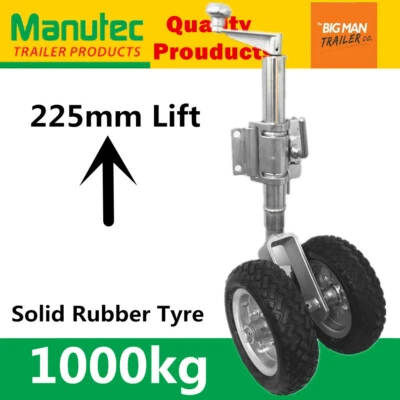 Manutec Trailer 10" Twin Dual Wheels Jockey Wheel Double HD Clamp 1000kg