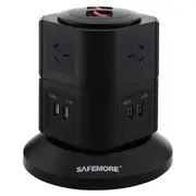 SAFEMORE PS2LBK Two Level Power Stacker 6 Gpo 4 USB Black Surge 8 Power Outlets and 4 USB Ports