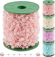 Glarks Pink Pearl Garland - 200 Feet, 0.11 and 0.31 Inch Grinding Wire Beads - Faux Pearl String Roll for Wedding Party Decoration, Bridal Bouquet