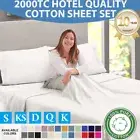 2000TC Cotton Bed 4PC Sheet Set Single/Double/Queen/King Flat Fitted Pillowcases