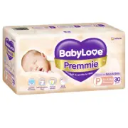 Babylove Premmie Infant Nappies 1.5-3Kg Unisex Soft Disposable Nappy Pad 30 Pack