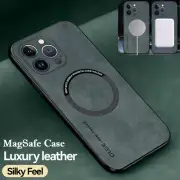 For iPhone 16 15 Pro Max 14 13 12 Pro Magsafe Case Leather Magnetic Phone Cover