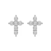 Diamond Cross Stud Earrings in Sterling Silver