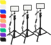 Obeamiu 3 Packs 70 LED Video Light with Adjustable Tripod Stand/Color Filters, 5600K USB Studio Lighting Kit for Tablet/Low Angle Shooting, Collection Portrait YouTube Photography