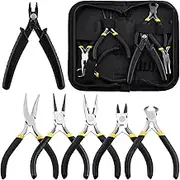 Mardatt 6Pcs Jewelry Pliers Set Includes Round Nose Pliers, Bent Nose Pliers, Needle Nose Pliers, Crimping Pliers, End Nippers and Wire Cutters for Jewelry Making and Repairing