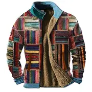 Men's Graphic Patchwork Sweatshirts Zip Sweatshirt Fleece Jacket Outerwear Long Sleeve Sweatshirt Stand Collar Daily Casual Vintage Retro Vacation Holiday Goin