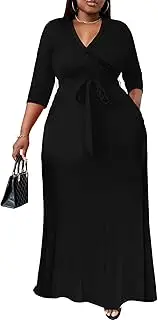 [Nmoder] Plus Size Maxi Dress for Women - Summer Casual Short Sleeve Floral Flowy Long Dress with Belt XL- 6XL