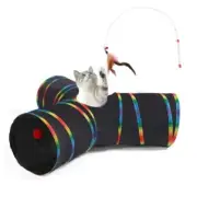 Cat Tunnels Tube Toy with Plush Ball & Cat Wand Feather Toys-Portable Tattaff