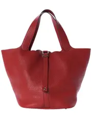 Herms Rouge Casaque Taurillon Clemence Leather Picotin Lock 18 PM Beton (Authentic Pre-Loved)