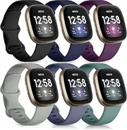 [Getino] Compatible with Fitbit Sense 2/ Sense Bands/Versa 4/ Versa 3 Bands for Women Men, Waterproof Silicone Sport Strap, Soft Band for Fitbit Sense/Sense 2/Versa 4/Versa 3 Smartwatch, Large Small
