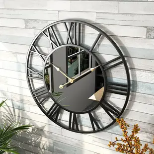 開發票 靜音掛鐘 北歐掛鐘 時鐘 壁掛鐘圓形鐵藝鏡面鐘ebay歐式鐵藝掛鐘客廳外貿一件代發靜音壁鐘