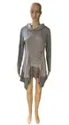 Krazy Kat Tunic Top Grey Shirt Womens Medium Lace Bottom Cowl Neck