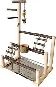 Parrot Perch Stand – Multi-Level Bird Cage Accessory, Climbing Toy for Parrots | Wooden Bird Stand for Finches, Budgies, Cage Enrichment Play Area for Indoor Pet Birds