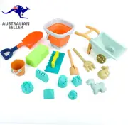 16 Pcs Collapsible Buckets and Spades with Cart Beach Sand Pit Toys for Kids, Be