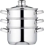 KitchenCraft 3 Food Steamer Pan/Stock Pot, Food Steamer 3 Tier, Induction Safe, Stainless Steel, in Gift Box, 16 cm (6''), Silver