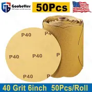 6 in 40 Grit PSA Sanding Disc Sticky Back Sandpaper 50 Roll Adhesive DA Sander