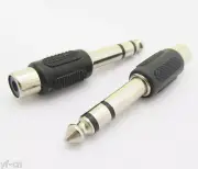 100pcs 1/4" 6.35mm Stereo Male to Phono RCA Female Connector Adapter Converter