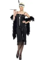 Black Flapper 1920s Fancy Dress Costume Charleston Gatsby Gangster Mob