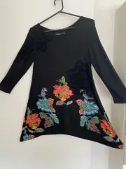 Desigual Long Top/ Short Dress Size S Velour Accent Drop Sides Hem BNWT RRP $139