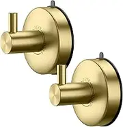 DGYB Suction Cup Hooks for Shower Set of 2 Gold Towel Hooks for Bathrooms SUS 304 Stainless Steel Shower Hooks for Loofah 15 Lb Bathroom Hooks for Towels
