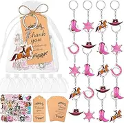 Sasylvia 159 Pcs Cowgirl Party Favors Include 36 Cowgirl Acrylic Keychains, 36 Organza Bags, 36 Thank Kraft Tags and 50 Western Cowgirl Stickers Rope Western Themed Birthday Baby Shower Party Supplies