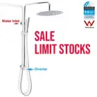 Round Chrome 10'' Rain Shower Head Set BRASS 2 In 1 Sliding Rail Bottom Diverter