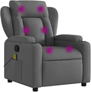 vidaXL Dark Grey Fabric Massage Recliner Chair with Manual Reclining Function, Vibration Massage, Cup Holders and Side Pocket