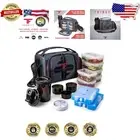 Durable Red Meal Prep Lunch Bag with 6 Containers, Ice Packs & Shoulder Strap