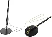 HOMSFOU 2 Sets Metal Ballpoint Pen with Chain and Stand for Desk Office Use Black Ink Ergonomic Design Professional Aesthetic for Business Reception and Signature Tasks