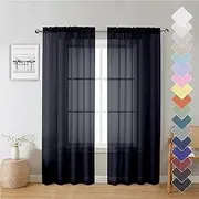 Lecloud Black Sheer Curtain Panels 72 Inch Length, Light Filtering Window Curtain Drapes Treatment for Living Room, Breathable Rod Pocket Sheer Curtains for Bedroom, 2 Panels, Each 40" Wx72 L