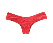 Women Sexy Ruched Solid Color Bikini Bottom Swimwear Hipsters Thong Beachwear-Red