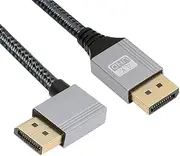 xiwai Left Angled DP to DP Cable 4K 60hz 90 Degree DisplayPort Cable Silver Sleeve Ultra-HD UHD for Desktop Laptop Monitor Graphics Card,1m