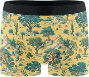 [FRODOTGV] Retro Green Tree Yellow Mens Boxer Briefs Shorts Breathable Underwear for Men Compression Interiores Para Hombres