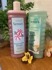 (2) Avon Senses PEPPERMINT DELIGHT & CUCUMBER Melon Bubble Bath 24 fl Oz EACH