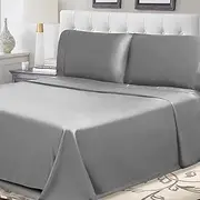Superior 300 Thread Count Cotton Percale Sheet Set, Silky-Soft, Cooling Sheets, Bedding Basics, Breathable Sheets, 1 Elastic Deep Pocket Fitted Sheet, 1 Flat Sheet, 1 Pillowcase, Twin XL, Smoked Pearl