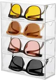 [MKUCCD] Sunglass Organizer, Transparent Glasses Holder 4 Storage Drawers, Sunglass Case Glasses Display Stand, Acrylic Organizers for Organizing Eyeglass, Hair Ties, Accessories