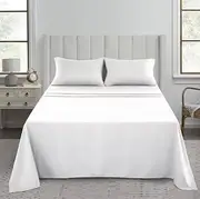 Luxury Flat Sheet, 200 Thread Count 100% Egyptian Cotton Premium Hotel Quality Wrinkle and Fade Resistant Super Soft Top Sheet - Non Iron Easy Care Bedding Sheet (White, Super King)