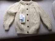 NEW Kids Blarney Ireland 100% Wool Handknit Cardigan Sweater Size 28 SM Natural