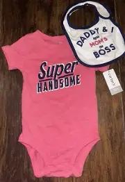Carter’s Baby Boys 2-PC “SUPER HANDSOME” Bodysuit w/“MOM’S THE BOSS” Bib SZ 18M