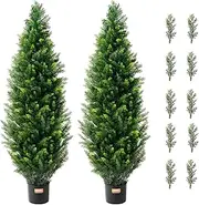 VEVOR Artificial Cedar Topiary Tree, 48 inch Tall (2 Pieces), with Extra Leaves & Pot Faux Evergreen Fake Pine Cypress Trees Plant, UV Rated Artificial Greenery Set for Home Decor Indoor/Outdoor