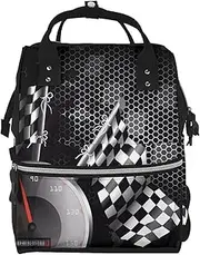 Checkered Flag Racing Durable Pañaleras Para Bebe - Versatile Diaper Bag Backpack and Baby Diaper Bag for Moms and Dads, Black, One Size