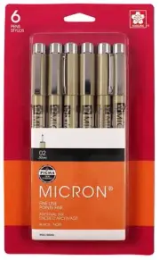 Sakura Pigma Micron Pens 02 .3mm 6/Pkg-Black 50036
