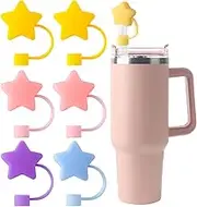 ALINK Straw Cover for Stanley Cups 40 oz - 6 Pack Cute Colorful Silicone Reusable Drinking Straw Lids for Stanley Cup Dust-Proof Straw Plugs for Straw Tips for 10 mm (Stars)