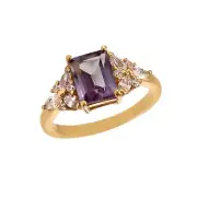 Lab alexandrite ring, 14k yellow gold, engagement ring for women, solitaire ring