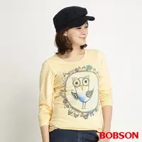 在飛比找PChome24h購物優惠-【BOBSON】 女款貓頭鷹印圖長袖上衣(黃34099-30