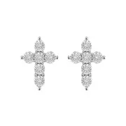 Bevilles Diamond Cross Stud Earrings in Sterling Silver